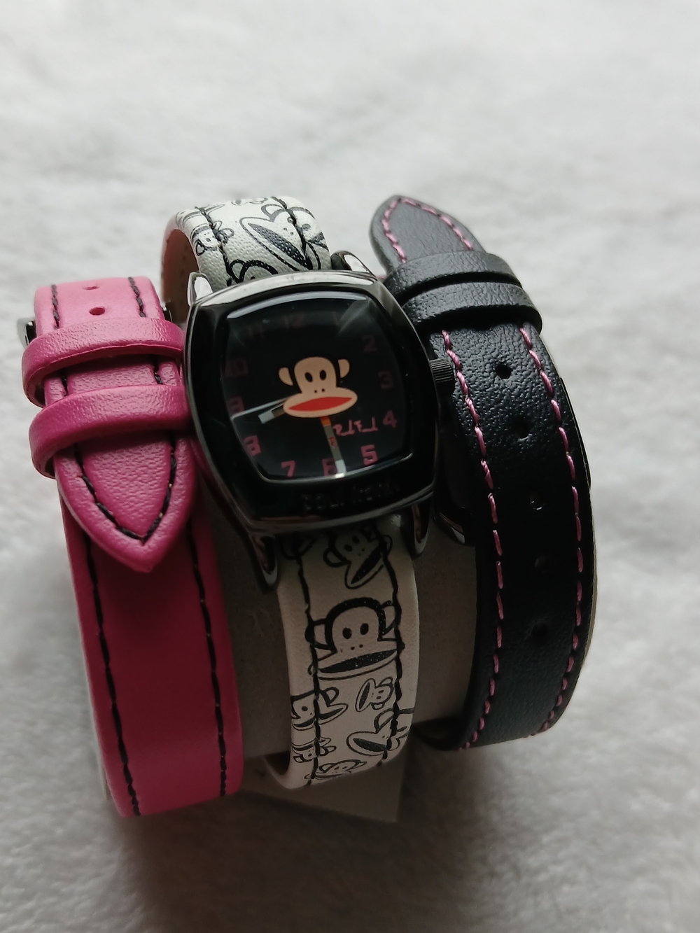 Paul Frank Youth Watch + Pink, White & Black Sliding Interchangeable Straps NWT